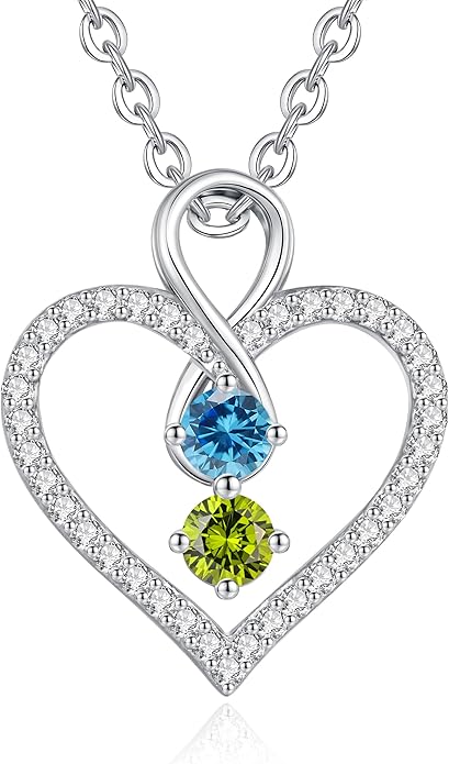 LOUISA SECRET Infinity Double Birthstone Necklace, 925 Sterling Silver Tiny Pendant Heart Necklace for Women Wife Her, Best Jewelry Gift Heart Jewelry Meaningful Gift for Valentine's Day, Christmas, Birthday Anniversary