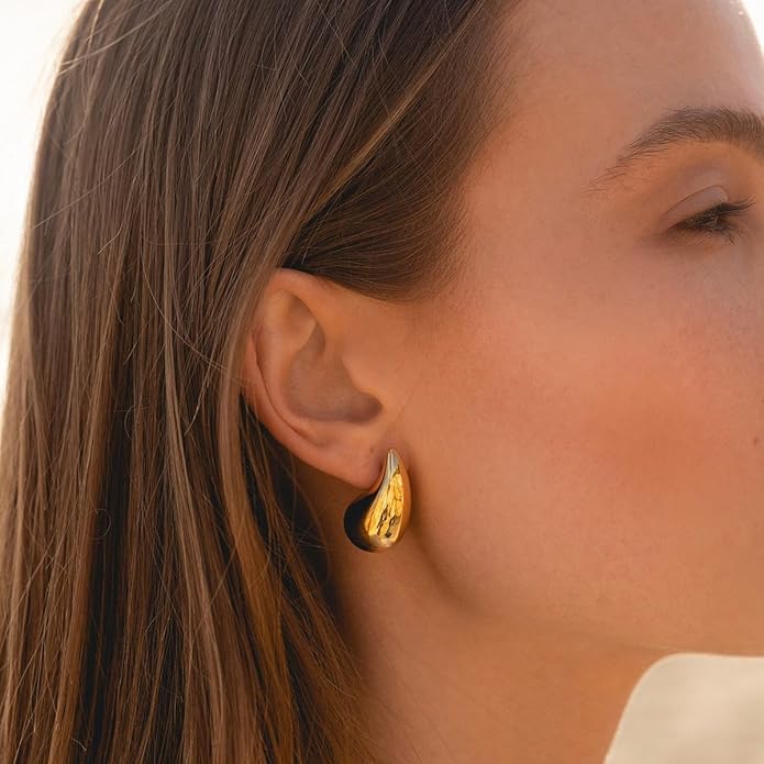 Chunky Gold Earrings-14K Gold Plated Ginkgo Leaf Bow Dangle Geometric Designed Drop Heart Teardrop Statement Chunky Earrings for Women