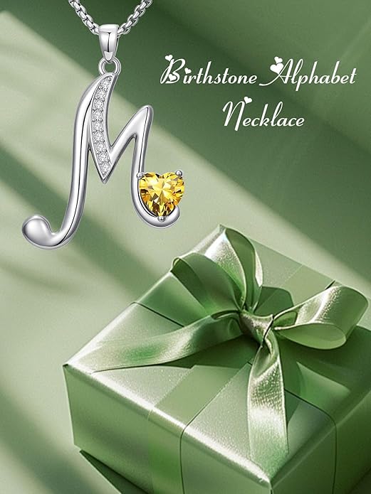 Valentines Day Gifts for Women Alphabet A to Z Initial Birthstone Pendant Necklaces for Women - 18k White Gold Plated Personalized Name Jewelry Valentine Mothers Day Birthday Gifts for Women Her Girlfriend