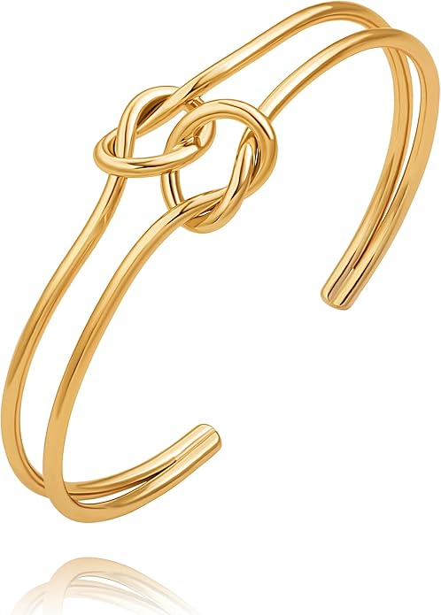POTESSA 18K Gold Plated Cuff Bracelets Adjustable Dainty Bangle Handemade Jewelry for Women