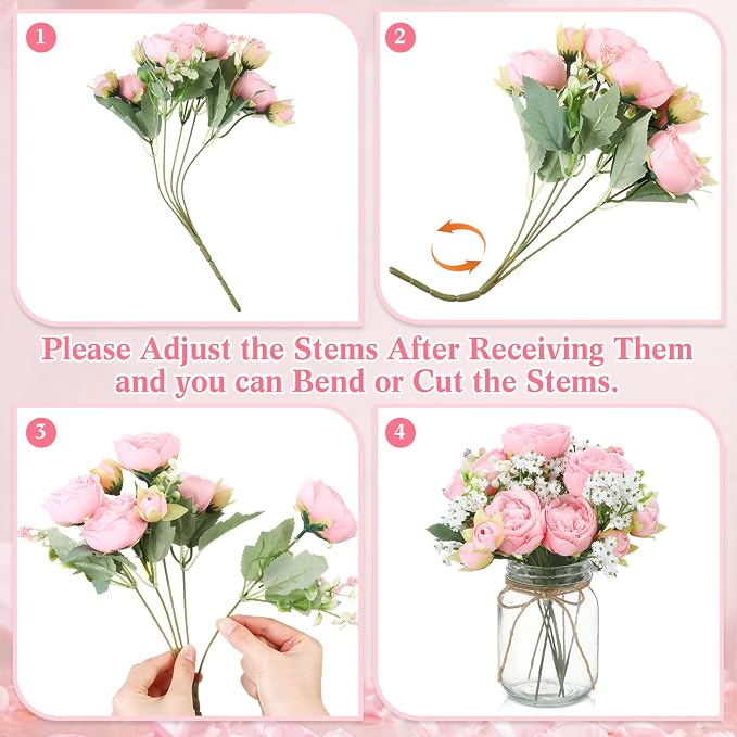 12 Sets Mason Jar Flowers Centerpiece Table Decorations, Light Pink | Faux - Image 2