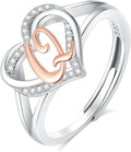 INFUSEU 925 Sterling Silver Initial Heart Ring for Women Girls, Adjustable Size