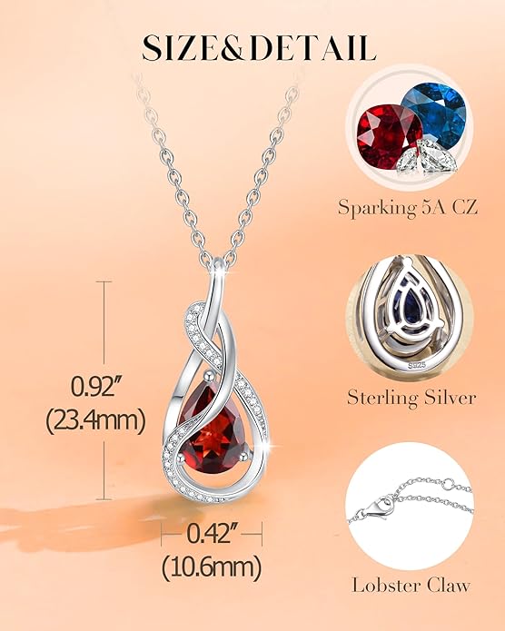 FANCIME TimelessTie Birthstone Necklace for Women White Gold Plated Sterling Silver Ribbon Design Jewelry Knot Pendant Fine Jewelry Gemstone Birthday Graduation Anniversary Valentines Day Gifts for Women Wife Mother Her