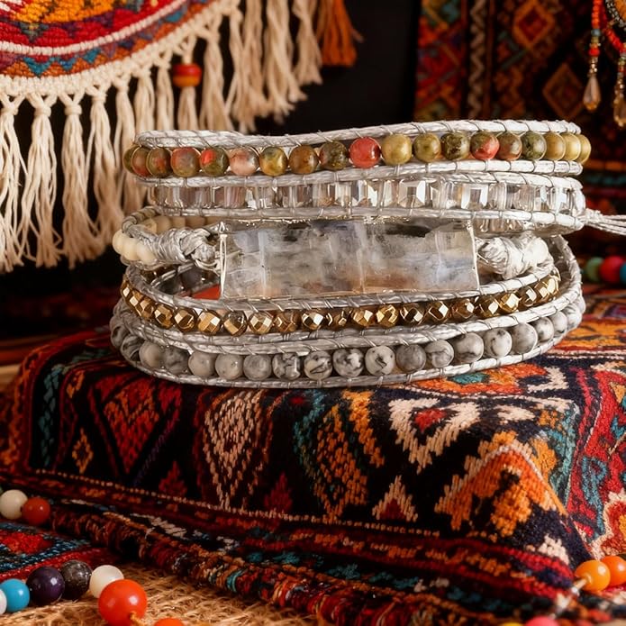ZOSOJONA Women Wrap Bracelets Boho Natural Stone Jasper Turquoises Strand Bracelet Jewelry Collection