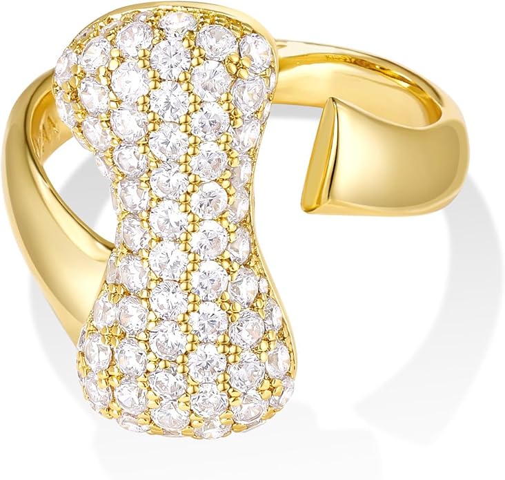 KissYan Bubble Initial Ring Valentines Day Gifts for Women, 14k Gold Plate Balloon Jumbo Letter Rings Open Adjustable Dainty Pave CZ Personalized Fashion Trendy Statement Jewelry