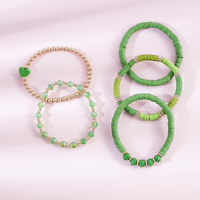 Heishi Beaded Stretch Bracelets for Women Stackable Polymer Clay Beads Bracelets Friendship Boho Summer Beach Bracelet Jewelry Set