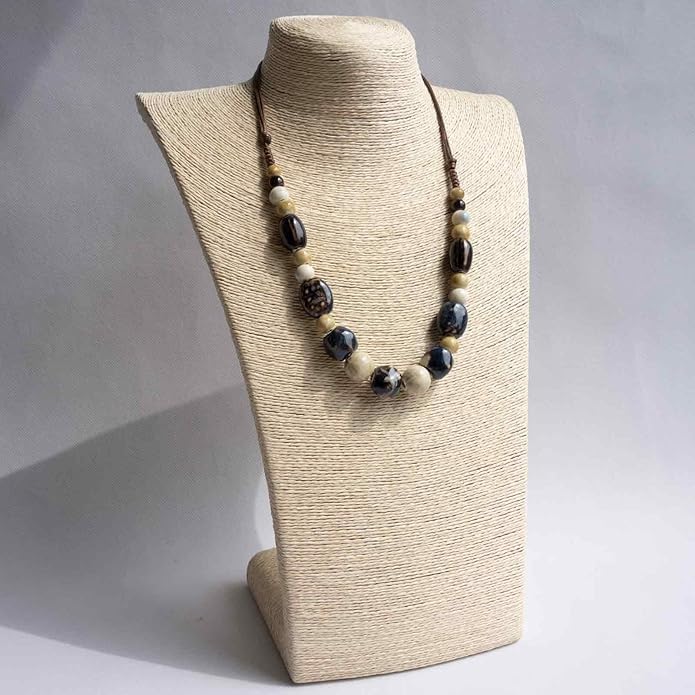 Boho Round Colorful Ceramic Beaded Necklace, Adjustable Hippie Statement Necklace, Handmade Ethnic Jewelry Gift for Women