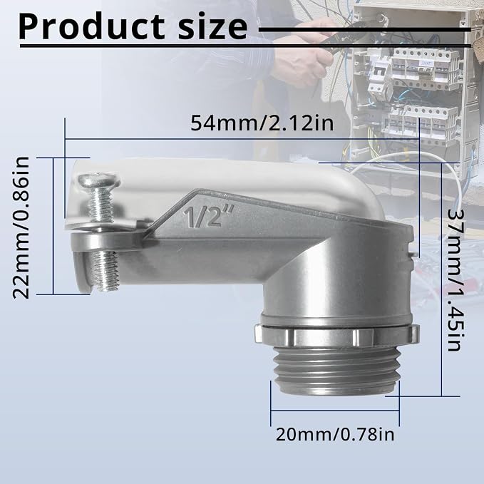 90° Squeeze Connectors, 1/2 Inch Flexible Metallic Conduit Fitting, connects to - Image 2