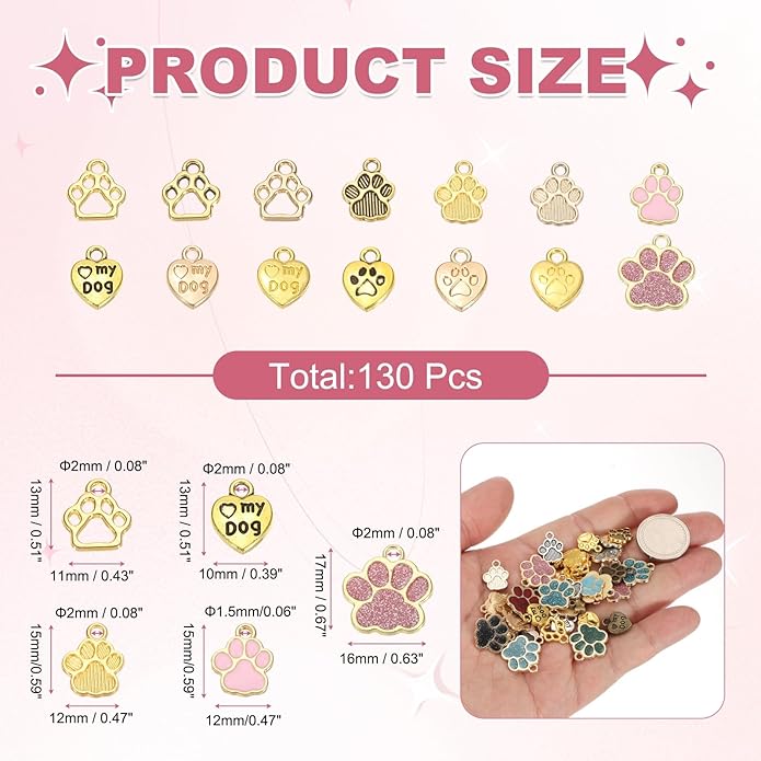 MECCANIXITY Dog Paw Print Charms, Alloy Enamel Footprint Pendants Animal Footprint Pendant for Jewelry Making