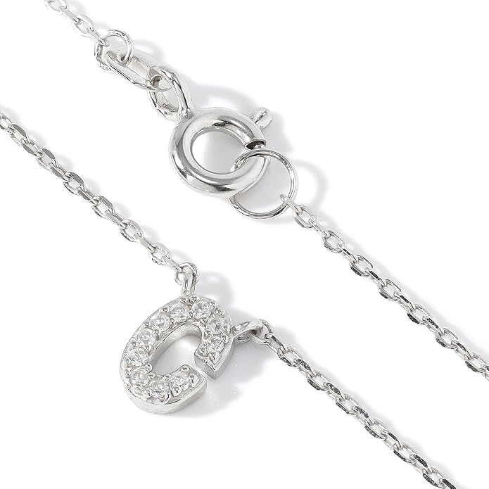 JTV Sterling Silver Initial Necklace for Women, 0.13 CTW White Cubic Zirconia Letter Pendant, Rhodium-Plated, Personalized Monogram Jewelry, Gift Box Included, 18”