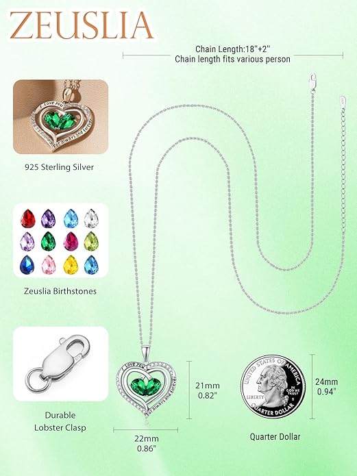 Valentine's Day Gifts for Wife 925 Sterling Silver Double Birthstone Pendant Necklaces I Love You for Always and Forever Necklace Anniversary Birthday Gifts for Wife Girlfriend Mom Her