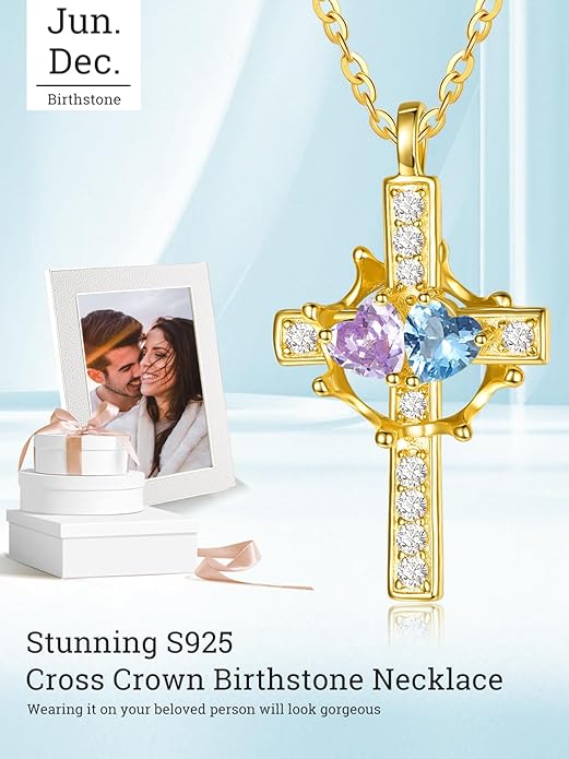 Valentine's Day Gifts for Wife 925 Sterling Silver Double Birthstone Pendant Necklaces I Love You for Always and Forever Necklace Anniversary Birthday Gifts for Wife Girlfriend Mom Her