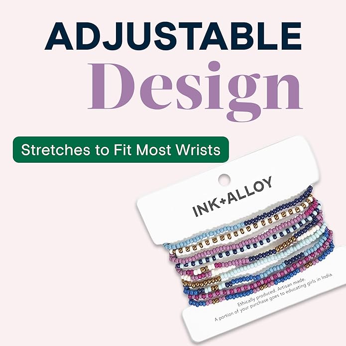 INK + ALLOY 10-Strand Stacking Beaded Bracelets for Women – Mixed Patterns Bracelet Stack - Adjustable Stretch Fit - Handmade Boho Bracelets for Women - Perfect for Any Occasion