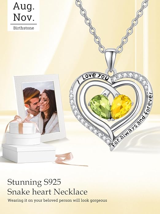 Valentine's Day Gifts for Wife 925 Sterling Silver Double Birthstone Pendant Necklaces I Love You for Always and Forever Necklace Anniversary Birthday Gifts for Wife Girlfriend Mom Her