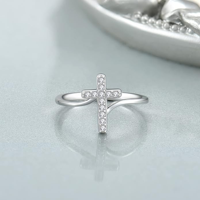 STARCHENIE 925 Sterling Silver Cross Ring for Women Size 5-10