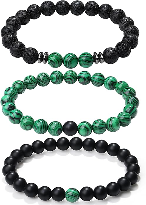XIANNVXI Natural Stone Beads Bracelet for Men Crystal Bracelets 8MM Tiger Eye Lava Rock Obsidian Beaded Bracelet Set Black/Red/Blue Crystal Beaded Bracelets for Men