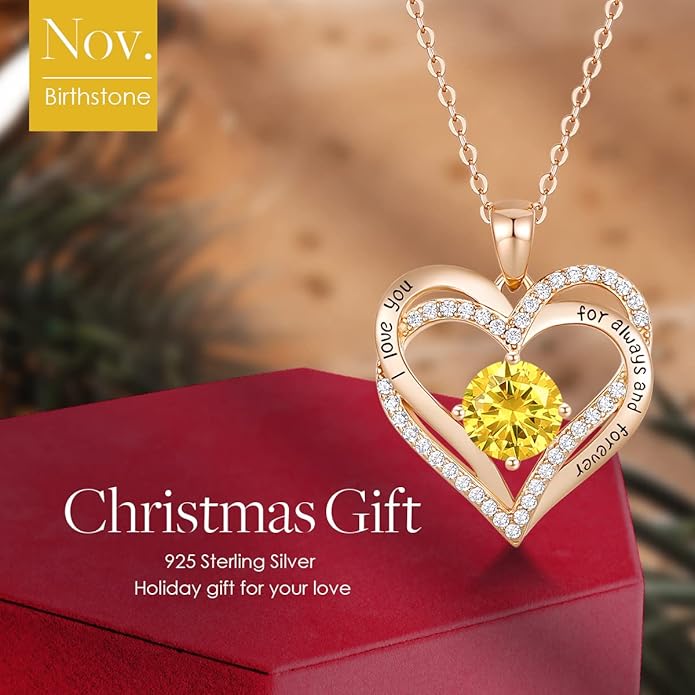 CDE Valentine's Day Gift Forever Love Heart Necklaces for Women, Wedding Anniversary, Birthday Mothers Christmas Day Gifts for Mom, Mother, Wife, S925 Silver Jewelry with Birthstone Pendant
