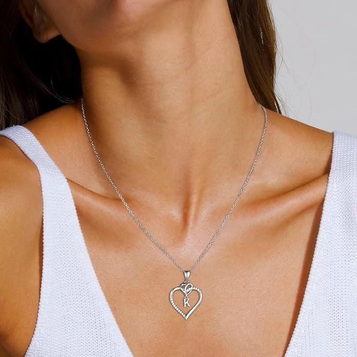 STORUP Valentines Gifts for Her Teen Girls - Heart Initial Necklaces for Women Girls, 14K-Gold-Plated CZ Initial A-Z Heart Necklaces for Teen Girl Jewelry Valentines Gifts for Women Mom Wife Sister