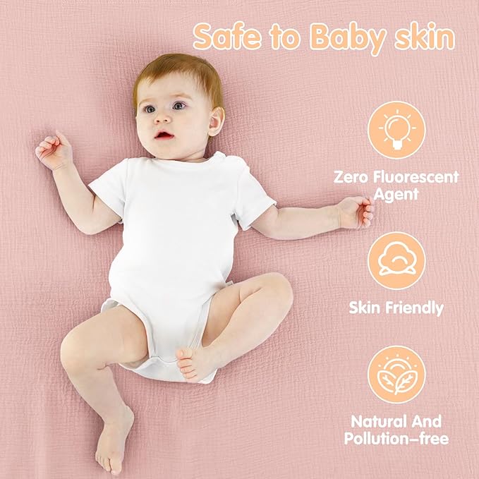 Muslin Swaddle Blankets for Newborns, 2 Pack Large 40 x 40 Inches, 100% Cotton Receiving Blankets, Soft and Breathable Baby Swaddles, Baby Essentials for Girls, Shower Gift, Floral and Pink