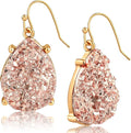 Teardrop Dangle Earrings for Women with Simulated Druzy Stones in Gold or Silver Tone