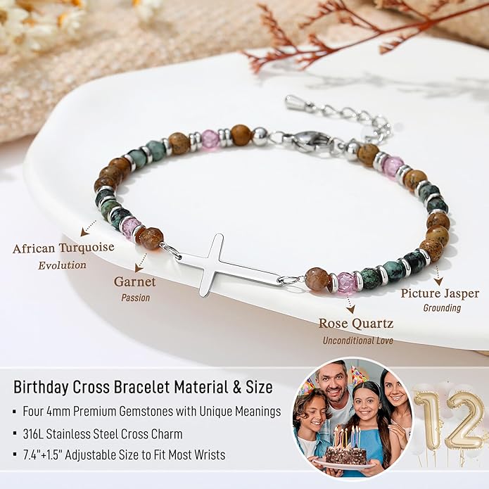 TONY & SANDY Christian Cross Bracelet for Women, Valentine's Day Gifts for Her, Confirmation Baptism Easter Gifts, Unique Gift for Friends Daughter Mom Sister in Christ Birthday Christmas