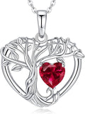 Tree of Life Necklaces for Women 925 Sterling Silver Heart Pendant Birthstone Necklace Created Gemstone Jewelry for Her, 18"+2"