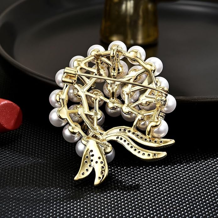 Flower Floral Brooch Pin Pearl Rhinestone Crystal Brooches Pins Scarf Brooch Clip Christmas Lapel Pin Dress Accessories for Women
