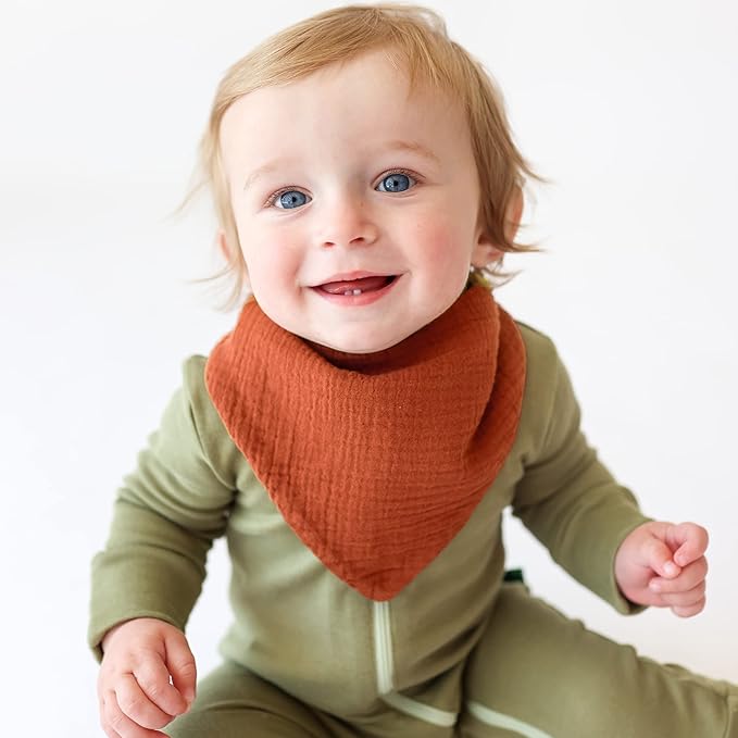 Konssy Muslin Baby Bibs 10 Pack Baby Bandana Drool Bibs 100% Cotton for Unisex Boys and Girls, Soft Absorbent Set for Teething and Drooling