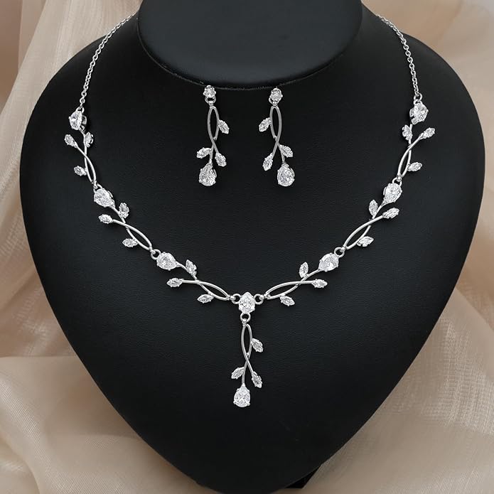 Elegant Bridal Jewelry Sets Clear Cubic Zirconia Wedding Necklace Earrings Bracelet Set for Birdes Bridesmaids CZ Prom Jewelry