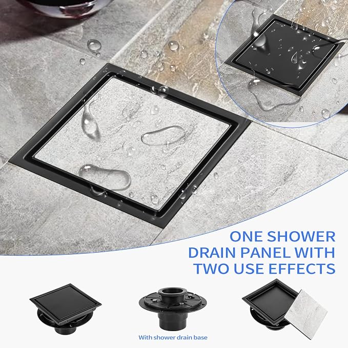 Shower Drain 4 Inch Tile Insert Matte Black, Stainless Steel Square Floor Drain - Image 5