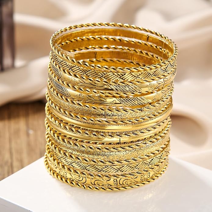 16Pcs Gold Bangle Bracelets for Women - Multi Layer Stackable Textured Bracelets Boho Jewelrys Set.