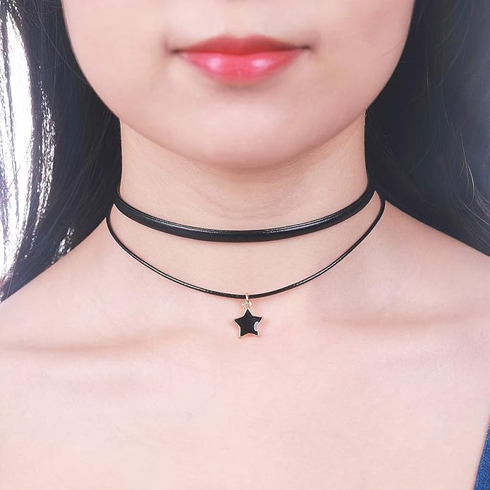 Yonhon Black Choker Necklace for Women,Gold/Siver Tone Choker Necklace with Elegant Pendantant