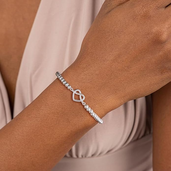 Valentines Day Gifts for Women Her - Beaded Stretch Handmade Ball Bracelets Cute Charm Bracelet Dainty Stackable Cross Heart Bow Wave CZ Jewelry Gifts Trendy Stuff
