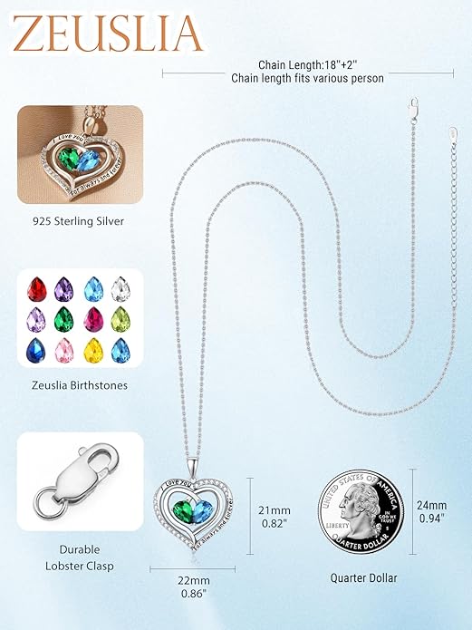 Valentine's Day Gifts for Wife 925 Sterling Silver Double Birthstone Pendant Necklaces I Love You for Always and Forever Necklace Anniversary Birthday Gifts for Wife Girlfriend Mom Her