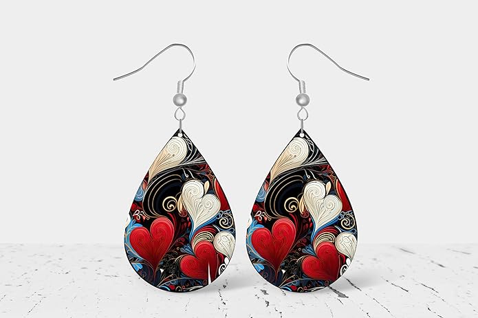 Teardrop Wood Earrings Light Weight Printed Image Dangle Jewelry, Fun and Funky