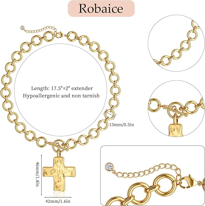 Chunky Gold Heart Necklace for Women，14K Gold Plated Puffy Heart Pendant Bold Chain Necklace with Toggle Clasp，Waterproof Non Tarnish Hypoallergenic Chunky Statement Jewelry Gift for Women