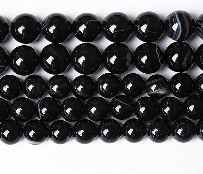 45PCS 8mm Natural Black Striped Agate Beads Gemstone Round Loose Beads for Jewelry Making DIY Bracelet Necklace 15" Inch