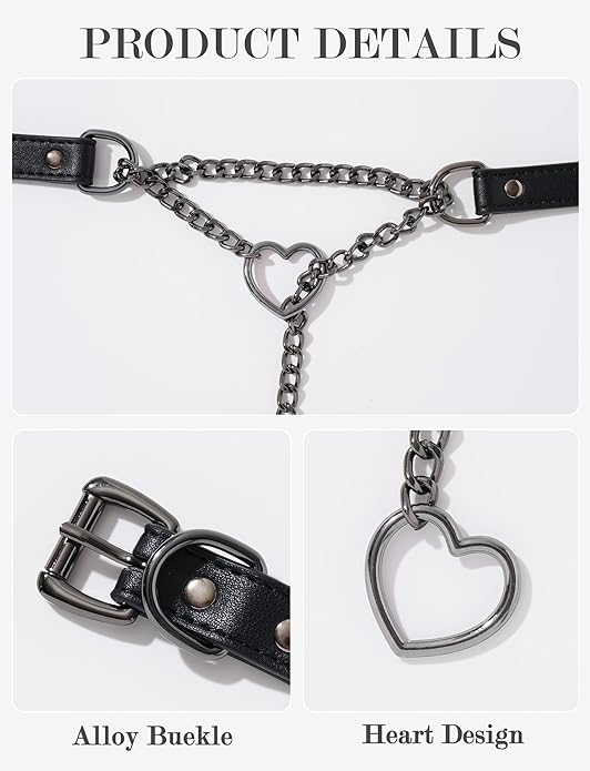 FEOYA Black Leather Heart Choker Necklace for Women Punk Gothic O-Ring Slip Chain Collar with Adjustable Buckle