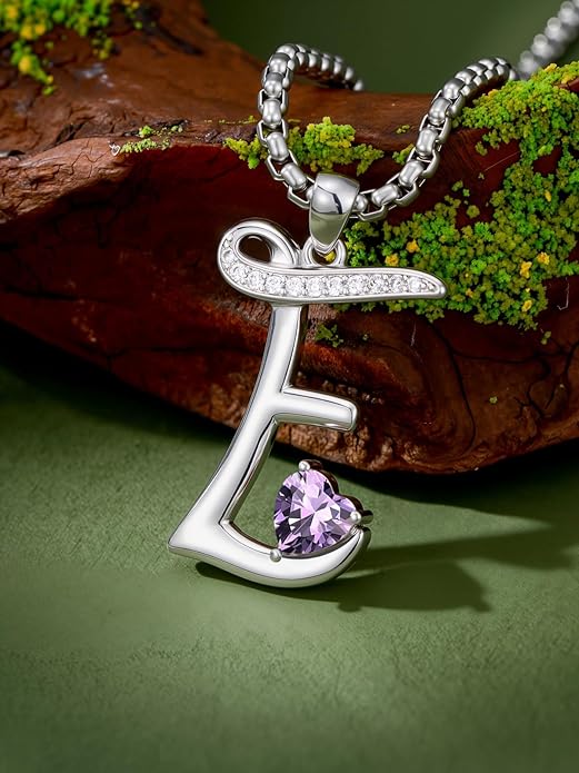 Valentines Day Gifts for Women Alphabet A to Z Initial Birthstone Pendant Necklaces for Women - 18k White Gold Plated Personalized Name Jewelry Valentine Mothers Day Birthday Gifts for Women Her Girlfriend