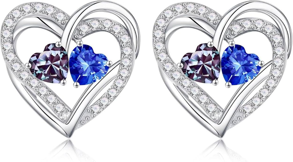 Iefil Valentines Day Gifts for Her, 925 Sterling Silver Heart Birthstone Earrings, Anniversary Birthday Gifts for Women, Birthstone Jewelry for Her Wife Girlfriend Mom