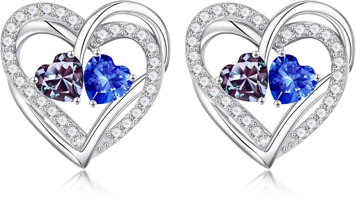 Iefil Valentines Day Gifts for Her, 925 Sterling Silver Heart Birthstone Earrings, Anniversary Birthday Gifts for Women, Birthstone Jewelry for Her Wife Girlfriend Mom