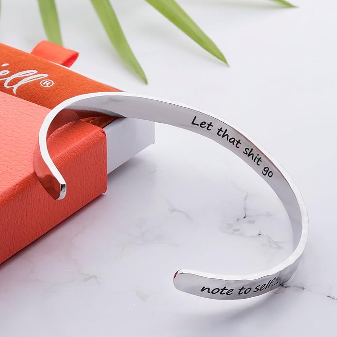Carviell Engraved Cuff Bracelets for Women – Inspirational, Friendship, Love, Mom, Daughter, Sister, Christian, Graduation, Memorial & Wedding Gifts – 80+ Phrases – Stainless Steel, Gift-Ready