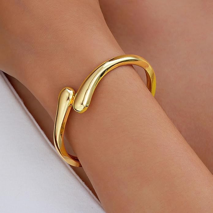 Chunky Gold/Silver Gold Cuff Bangle Bracelets for Women Trendy Hinged Cuff Open Wide Chunky Gold Bracelet Minimalist Bangle Jewelry Gift