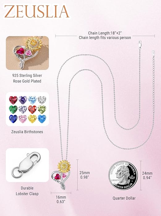 Valentine's Day Gifts for Wife 925 Sterling Silver Double Birthstone Pendant Necklaces I Love You for Always and Forever Necklace Anniversary Birthday Gifts for Wife Girlfriend Mom Her