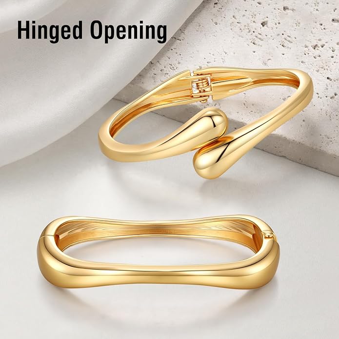 Chunky Gold Bangle Bracelets for Women Trendy 14K Gold Plated Cuff Bracelets Stack, Dainty Bracelet Sets Fashion Jewelry Gift
