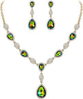 EleQueen Women's Cubic Zirconia Teardrop Y-Necklaces Dangle Earrings Jewelry Sets for Brides Bridesmaids