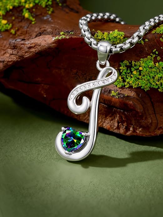 Valentines Day Gifts for Women Alphabet A to Z Initial Birthstone Pendant Necklaces for Women - 18k White Gold Plated Personalized Name Jewelry Valentine Mothers Day Birthday Gifts for Women Her Girlfriend