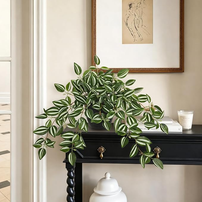 Briful Artificial Potted Plant Indoor, 19.6" Faux Watermelon Peperomia Trailing - Image 4