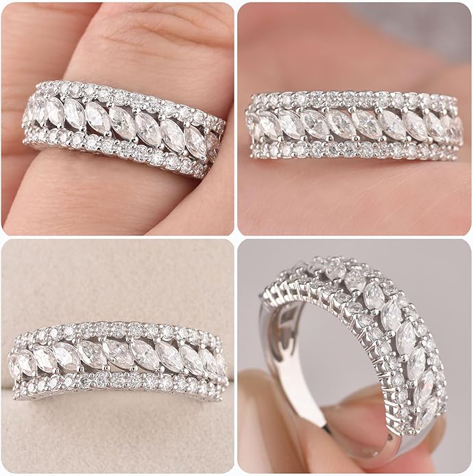 D Color VVS1 Moissanite Rings for Women 925 Sterling Silver Wedding Bands Marquise Eternity Rings Stackable Promise Size 5-10