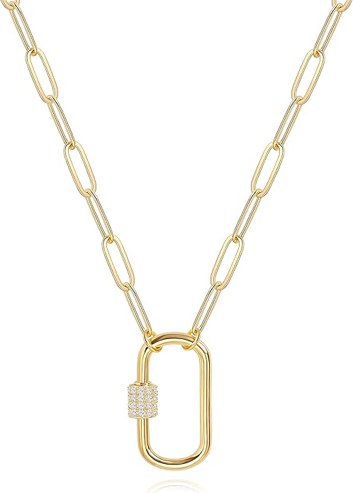 Aobei Pearl 18K Gold Plated Moon Star Lion Evil Eye Love Heart Cross Pendant Necklace Medallion Paperclip Chian Choker Layering Jewery for Women